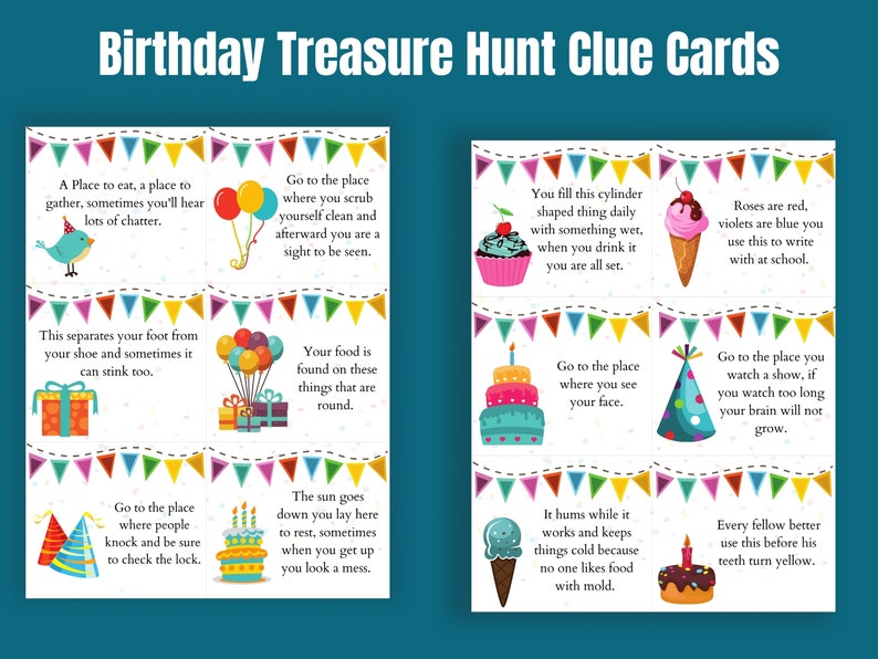 Printable Indoor Birthday Treasure Hunt Clue Cards - Etsy