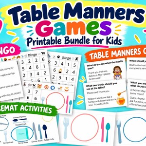 Paquete imprimible de modales en la mesa para niños / Enseñanza de la etiqueta en la mesa
