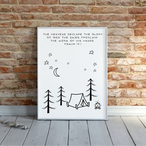 Printable Tent Camping Art With Bible Verse the Heavens Declare the ...