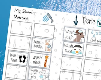 Visual Shower Routine Chart For Kids | Shower Checklist Step By Step