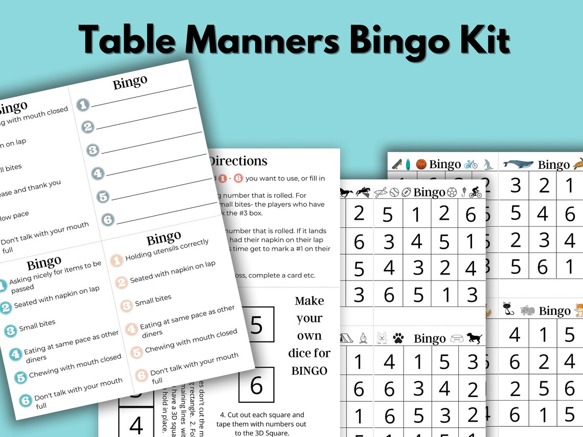 Printable Table Manners Game for Children BINGO Kids Etsy Canada