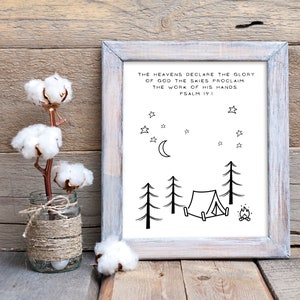 Printable Tent Camping Art With Bible Verse the Heavens Declare the ...
