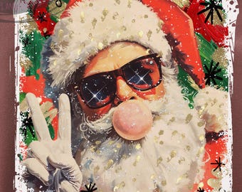 Retro Santa Clipart PNG: Glitter, Sunglasses (Digital Download)
