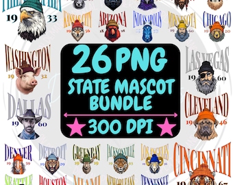 State Mascot Football PNG Bundle: Retro Team Spirit Graphics (Digital Download)