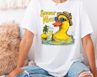 Retro Duck Summer Vibes PNG: Funny Beach Shirt Design (Digital Download)
