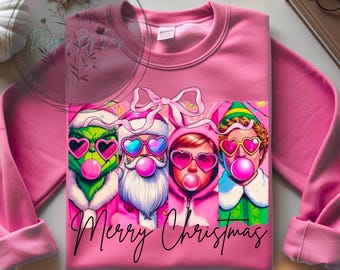 Retro 90s Christmas Movie Characters PNG: Pink Bow Design (Digital Download)