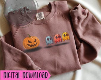 Retro Halloween Pumpkin Ghosts PNG: Scary Digital Download