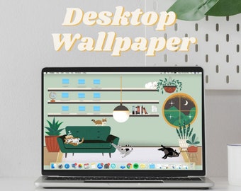 Cat Plant Computer Desktop Theme Background Wallpaper Organizer Set