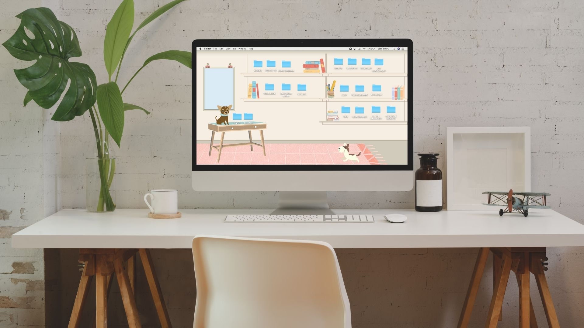 Desktop Wallpaper | Study Room With Dogs Background Digital Desktop - Etsy