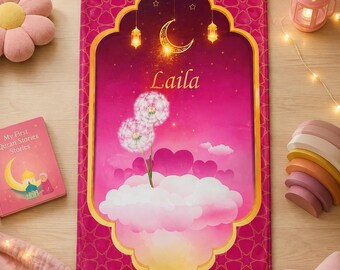 Personalised  Childrens  Prayer Mat kids cartoon Sajada Salah Rug Eid Lantern Islamic Gift