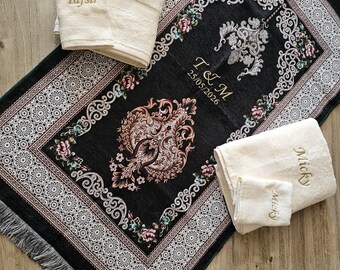 Personalised Couples Prayer Mat and Towel Set  Muslim Wedding Gift | Nikah or Walima Present | Mr and Mrs | Newlywed Keepsake | Islamic Gift