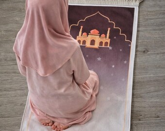 Personalised Prayer Mat | Kids Rug | Children Babies Toddler Salah Prayer Mat | Sajada | Eid Gift | Ramadan | Islamic Gift Trending | Mocha