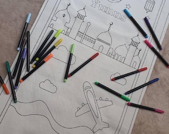 Ramadan Kids Islamic Prayer Coloring Mat, Personalized Eid Kids Activity Islamic Gift Prayer Mat Rug