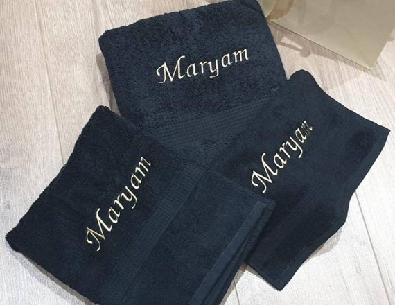 Personalised Black Towel Set – Custom Bath, Hand and Face Towels Gift for  Wedding, Birthday, Newborn, Mum, Dad, Bridesmaids, His and Hers