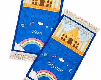 Personalised prayer mat– Janamaz kids musallah salah rug for Boys & Girls | ramadan gift | eid Present | islamic muslim gift idea