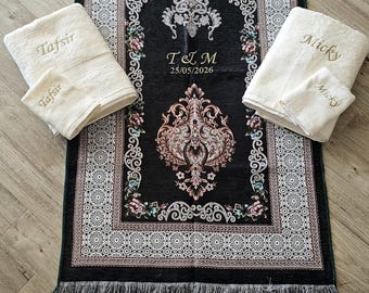 Personalised Couples Prayer Mat and Towel Set  Muslim Wedding Gift | Nikah or Walima Present | Mr and Mrs | Newlywed Keepsake | Islamic Gift