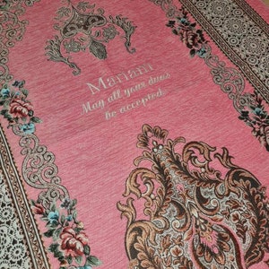 Personalised Deluxe Turkish Prayer Mat | Floral Embroidered Sajada Rug |  for Wedding Nikkah | Islamic gift | Ramadan Eid | Pink