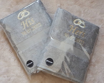 Couple’s Embroidery Custom Towel Set, Personalized Mr And Mrs Hand or Bath Wedding Towels for Gift