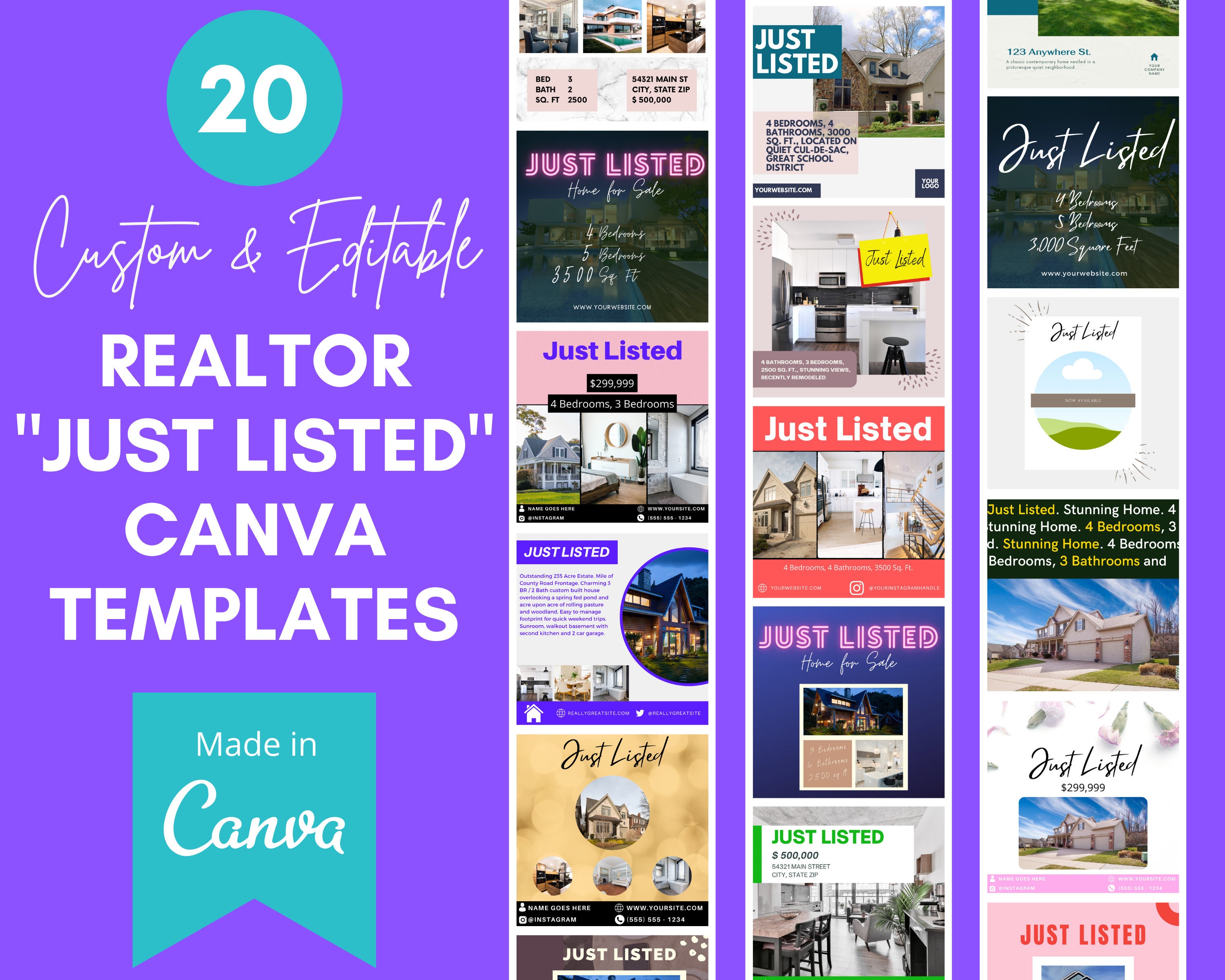 20 Realtor Canva Templates Just Listed Real Estate | Etsy