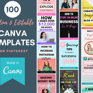 Canva Templates for Pinterest - 100 Ready to Edit & Fully Customizable Canva Template Pins - Canva Pinterest Templates