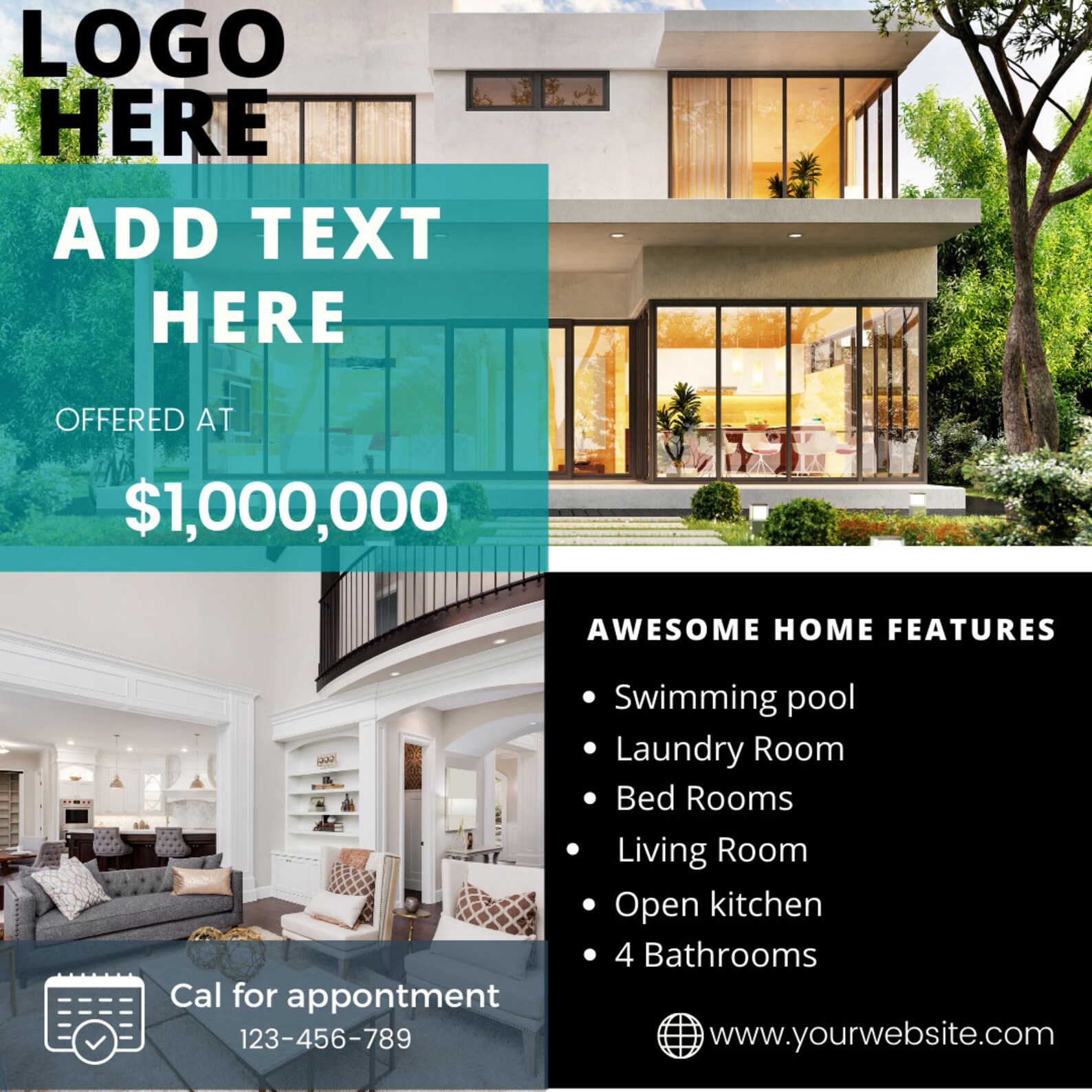 Canva Templates For Real Estate Blue Theme Realtor Etsy