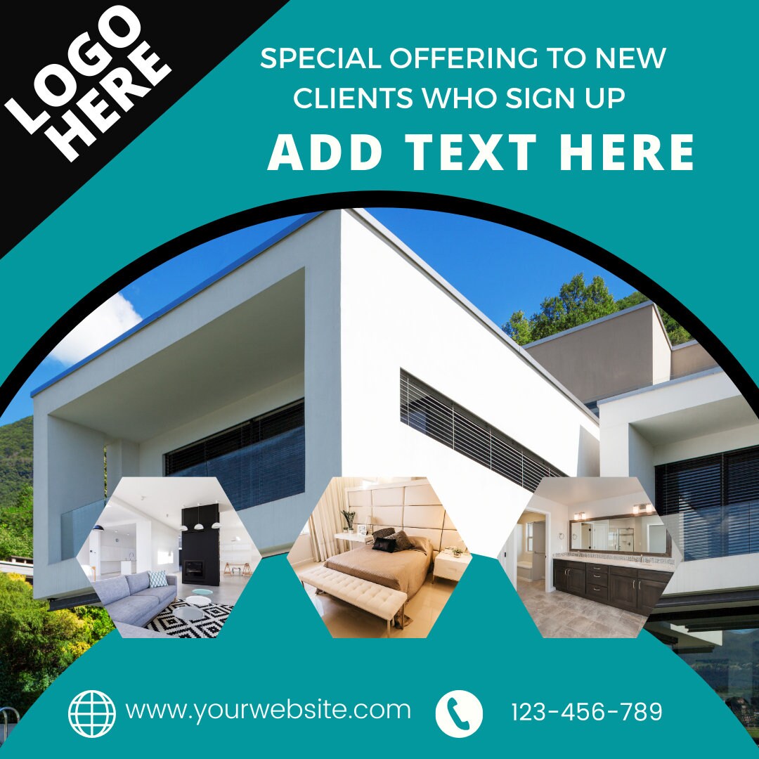 Canva Templates For Real Estate Blue Theme Realtor Etsy