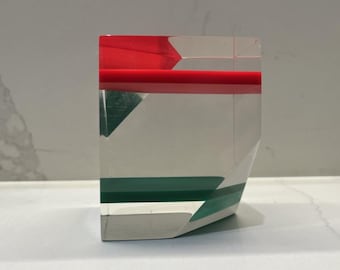 Mid-Century Modern Lucite Sculpture – Red & Green Geometric Acrylic Block Art