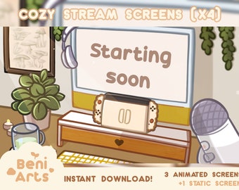 ANIMATED STREAM SCREENS X4 | Cozy Screens for Twitch | Starting Waiting Ending Offline