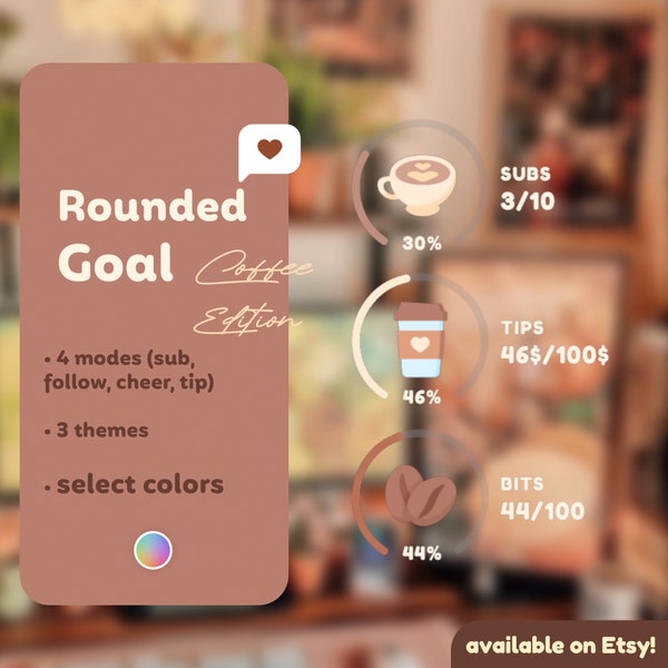 ROUNDED GOAL Coffee Edition Widget for Twitch | Cozy Coworking | Streamelements - OBS