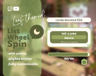 Leaf List WHEEL SPIN Customizable Widget for Twitch and Youtube | Coworking Cozy Streams | Streamelements - OBS