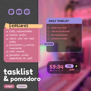 Dark TASKLIST Widget & POMODORO Coworking Timer | To-do list for Streamer and Chat / Streamelements OBS