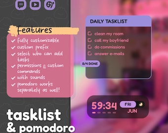 Dark TASKLIST Widget & POMODORO Coworking Timer | To-do list for Streamer and Chat / Streamelements OBS