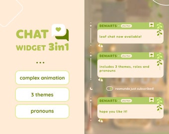 PACK 3in1 Chat Widget for Twitch with Alerts | Leaf Cozy Chat | Streamelements - OBS