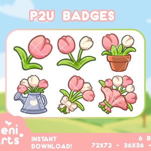 P2U Soft Pink Tulip Badges for Twitch | Sub Bit Badges