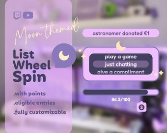 Moon List WHEEL SPIN Customizable Widget for Twitch and Youtube | Coworking Cozy Streams | Streamelements - OBS