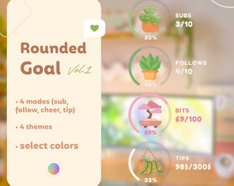 ROUNDED GOAL Vol.1 Widget for Twitch | Cozy Plant Flower | Streamelements - OBS