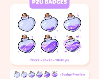 P2U Purple Potion Love Badges for Twitch | Sub Bit Badges