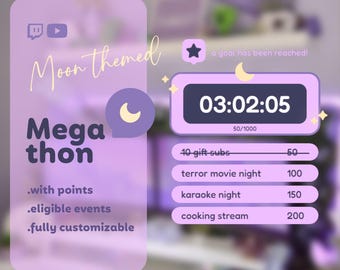 Moon MEGATHON Customizable Widget for Twitch and Youtube | Subathon | Coworking Cozy Streams | Streamelements - OBS