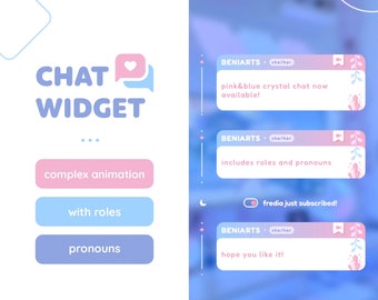 Chat Widget for Twitch with Alerts | Pink&Blue Crystal Chat | Streamelements - OBS