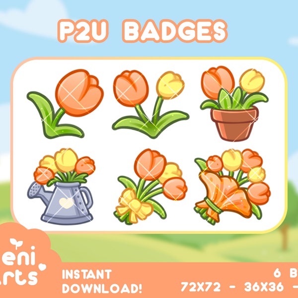 P2U Orange Tulip Badges for Twitch | Sub Bit Badges