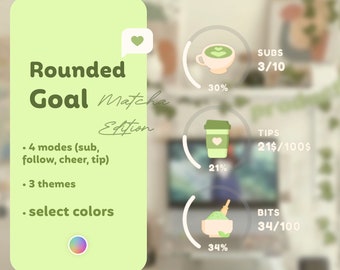 ROUNDED GOAL Matcha Edition Widget for Twitch | Cozy Coworking | Streamelements - OBS