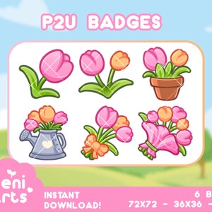 P2U Pink Tulip Badges for Twitch | Sub Bit Badges