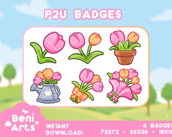P2U Pink Tulip Badges for Twitch | Sub Bit Badges