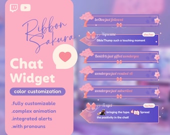 RIBBON SAKURA Customizable Chat Widget for Twitch and Youtube | Coworking Cozy Streams | Streamelements - OBS