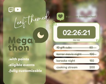 Leaf MEGATHON Customizable Widget for Twitch and Youtube | Subathon | Coworking Cozy Streams | Streamelements - OBS