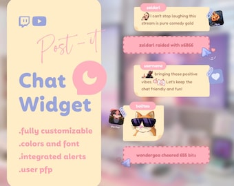 POST-IT Customizable Chat Widget for Twitch and Youtube - Whitelist pfp | Coworking Cozy Streams | Streamelements - OBS | +90 Icons