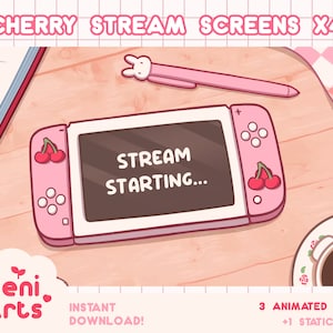 ANIMATED STREAM SCREENS X4 | Cherry Screens for Twitch | Starting Waiting Ending Offline