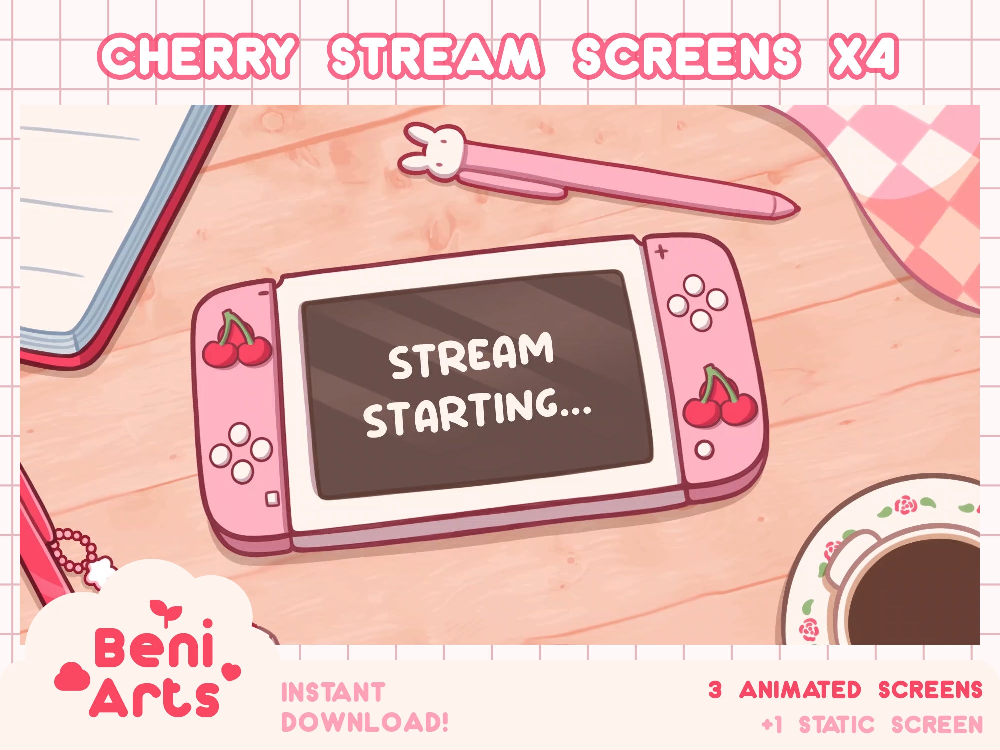 ANIMATED STREAM SCREENS X4 | Cherry Screens for Twitch | Starting ...