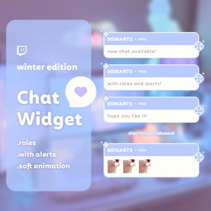 May include: A light blue graphic promoting a "Chat Widget" with the text "winter edition." The design includes chat bubbles with text like "new chat available!" and "with roles and alerts!" and a heart icon.