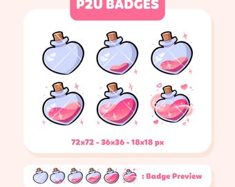 P2U Pink Potion Love Badges for Twitch | Sub Bit Badges